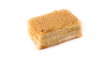 Piece of homemade cake on white