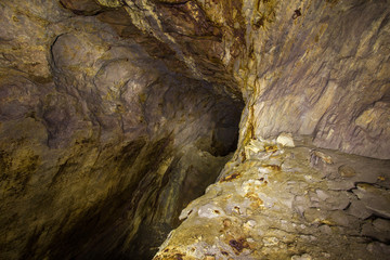 Abandoned copper ore mine underground tunnel in wein proposed succession of ore bodies