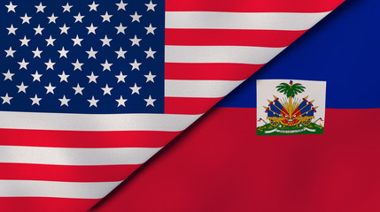 The flags of United States and Haiti. News, reportage, business background. 3d illustration