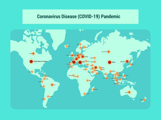 corona virus covid-19 world maps global pandemic spot with modern flat style