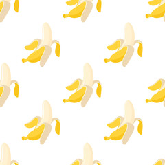 Banana with half, slices and leaves isolated on white background. Vector.