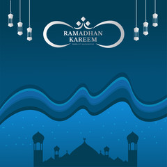 Ramadhan blue Paper cut background