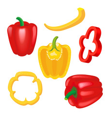 Red and yellow paprika. The set of whole Bulgarian pepper.