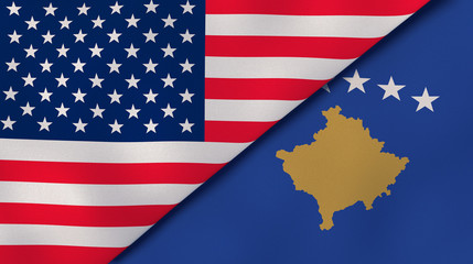 The flags of United States and Kosovo. News, reportage, business background. 3d illustration