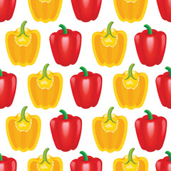 Seamless pattern with red and yellow paprika. The set of whole Bulgarian pepper.