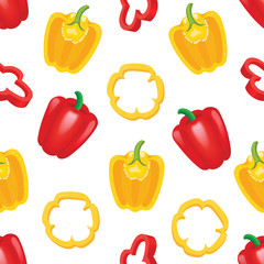 Seamless pattern with red and yellow paprika. The set of whole Bulgarian pepper.