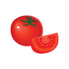 Collection of fresh red tomatoes. Half a tomato, a slice of tomato.