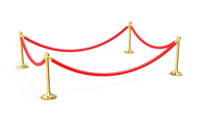 Red velvet rope. 3D illustration.
