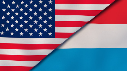 The flags of United States and Luxembourg. News, reportage, business background. 3d illustration