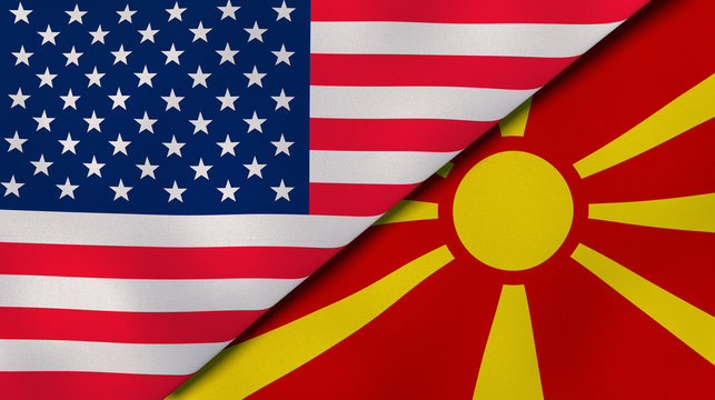 The flags of United States and Macedonia. News, reportage, business background. 3d illustration