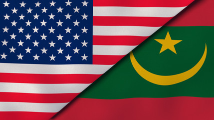 The flags of United States and Mauritania. News, reportage, business background. 3d illustration