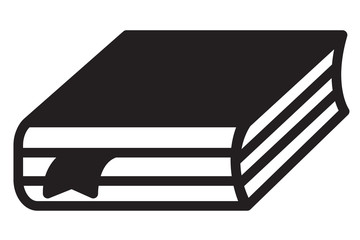 Black icon of book with bookmark. Flat vector illustration isolated on white background.