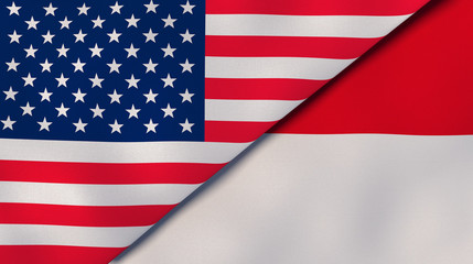 Fototapeta premium The flags of United States and Monaco. News, reportage, business background. 3d illustration
