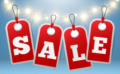 
Realistic sale banner. Discount price tag. Beautiful illustration for seasonal sale of goods.