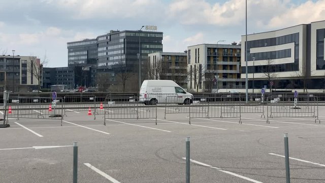 Vilnius, Lithuania - circa April, 2020: Mobile Coronavirus Testing Center