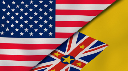 The flags of United States and Niue. News, reportage, business background. 3d illustration