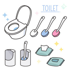 トイレ掃除のイラストセット_線あり