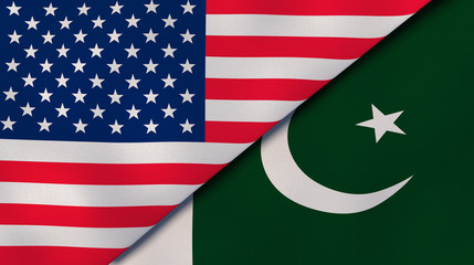 The flags of United States and Pakistan. News, reportage, business background. 3d illustration