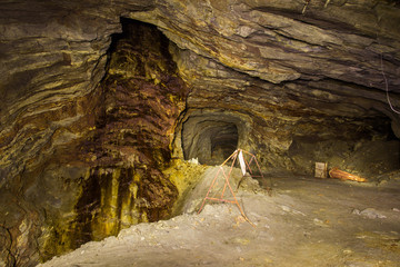 Abandoned copper ore mine underground tunnel in wein proposed succession of ore bodies