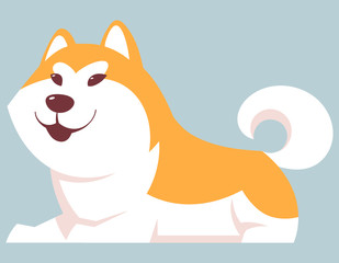 Lying Akita Inu dog. Cute pet in cartoon style.