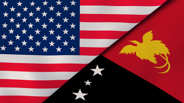 The flags of United States and Papua New Guinea. News, reportage, business background. 3d illustration