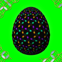 Colorful 3D easter egg with frame on green background