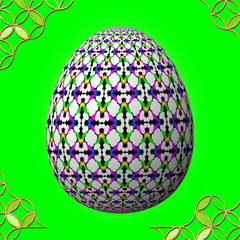 Colorful 3D easter egg with frame on green background