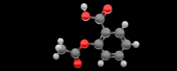 3d glass chemical structure of aspirin molecule