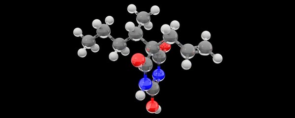 3d glass chemical structure of barbiturate molecule