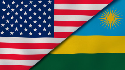The flags of United States and Rwanda. News, reportage, business background. 3d illustration