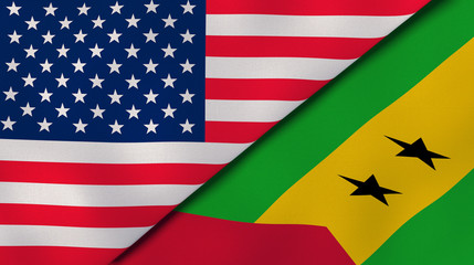 The flags of United States and Sao Tome and Principe. News, reportage, business background. 3d illustration