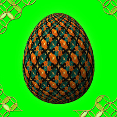 Colorful 3D easter egg with frame on green background
