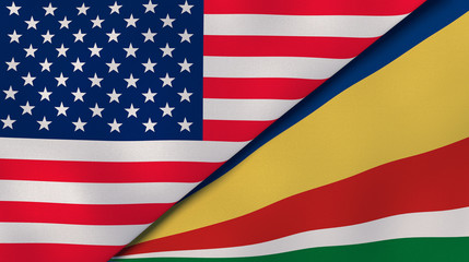 The flags of United States and Seychelles. News, reportage, business background. 3d illustration