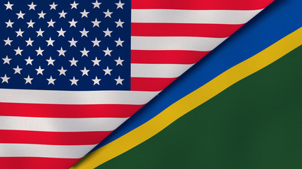 The flags of United States and Solomon Islands. News, reportage, business background. 3d illustration