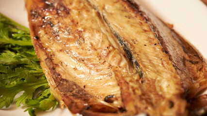 Grilled fish close up shot 