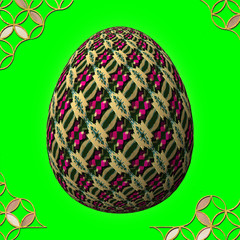Colorful 3D easter egg with frame on green background