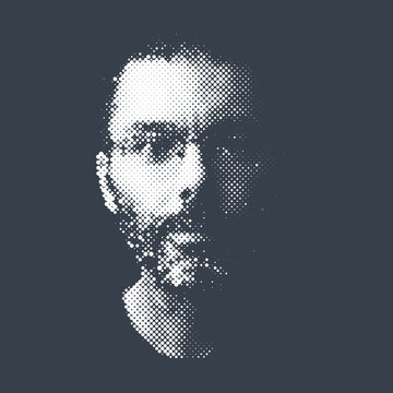 Halftone Portrait Of Bearded Man Wearing Glasses, Dot Pattern Vector Illustration