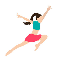 Obraz premium isolated, in flat style girl gymnast jumping, stretching