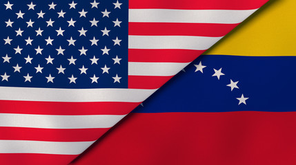 The flags of United States and Venezuela. News, reportage, business background. 3d illustration