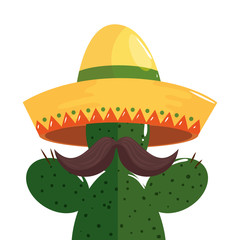 Mexican cactus with mustache and hat design, Mexico culture tourism landmark latin and party theme Vector illustration