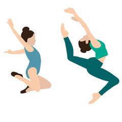 isolated, in flat style girl gymnast jumping, performance