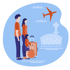 Fototapeta na wymiar Vector People suitcase Travel Airport, plane