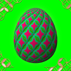 Colorful 3D easter egg with frame on green background