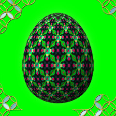 Colorful 3D easter egg with frame on green background