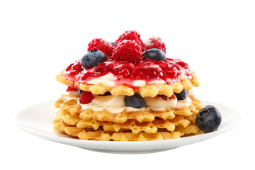Fresh blueberries, raspberries and waffle cookies