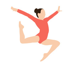 Fototapeta na wymiar vector, isolated, in a flat style girl gymnast jumping on a white background