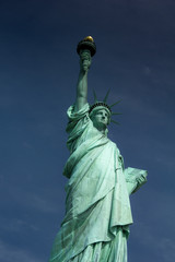 Fototapeta na wymiar Ellis Island during clear day with Statue of Liberty