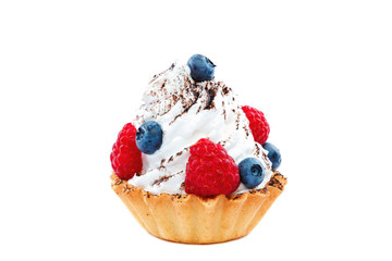 Cake with fresh blueberries and raspberries