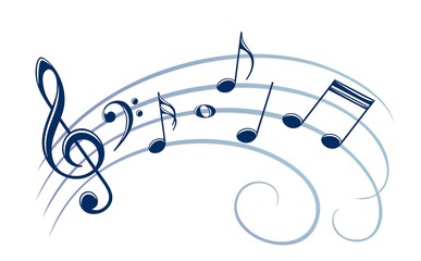 The stylized symbol with music notes.