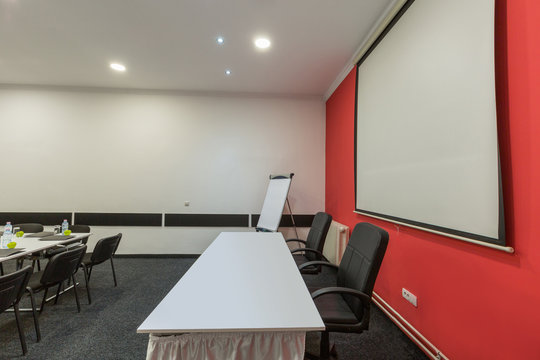 Interior of a small conference room in a hotel
